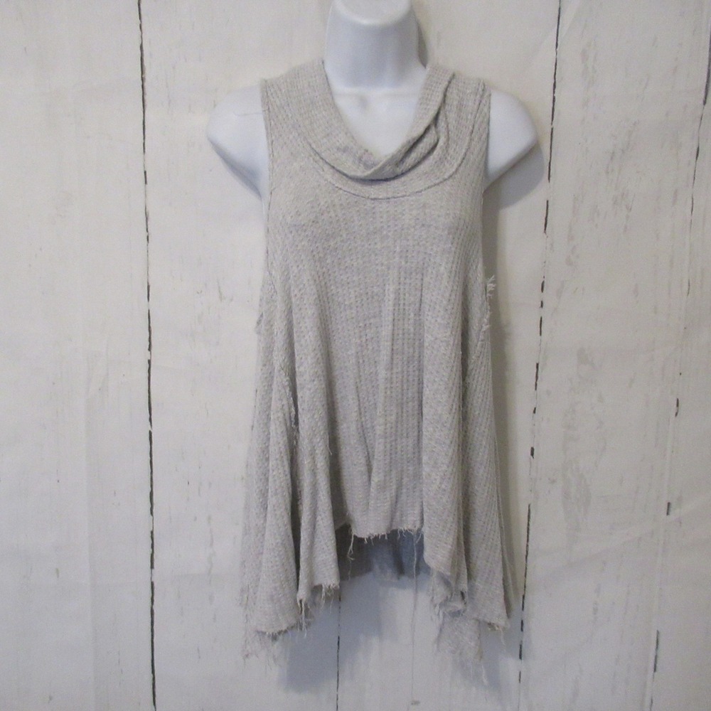 We The Free People Top S Gray Swing It Thermal Waffle Knit Flowy Lounge Cowl